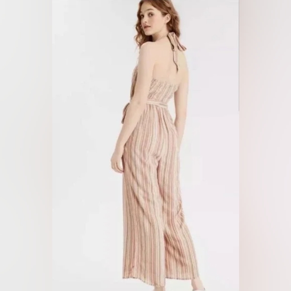 NWT American Eagle Pastel Stripe Halter One Piece Button Detail Jumpsuit - M - Picture 6 of 6